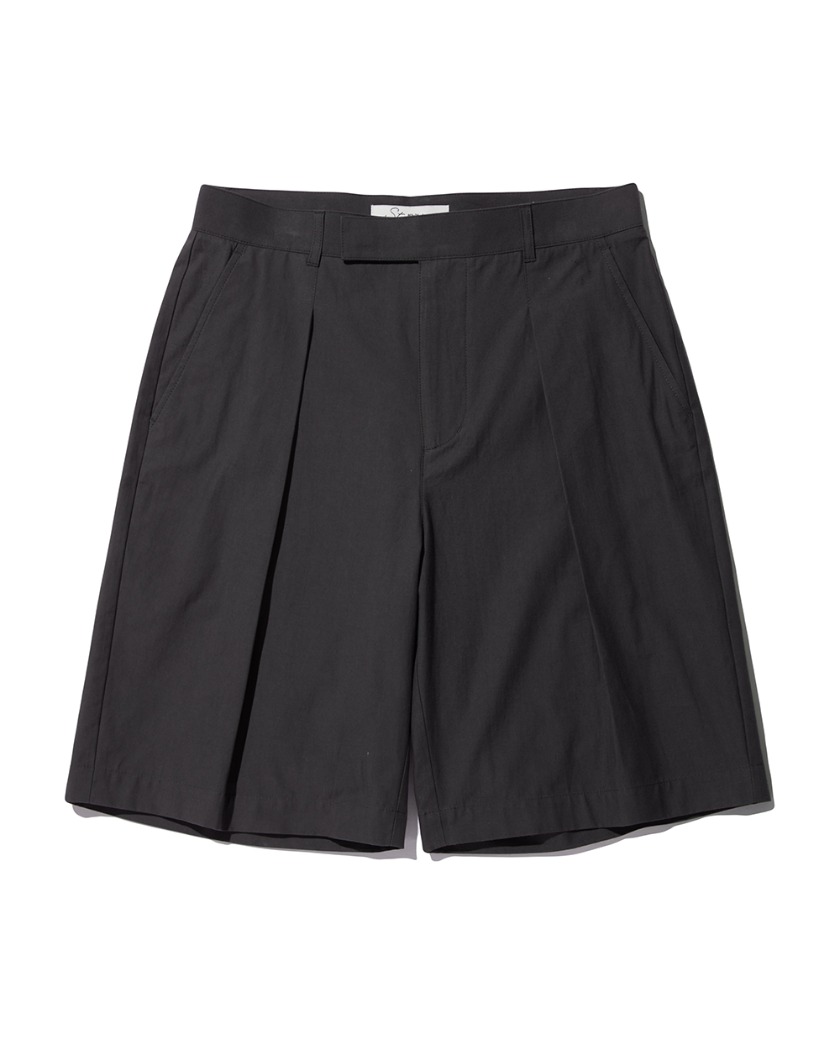 WIDE FIT ONE TUCK COTTON SHORTS CHARCOAL