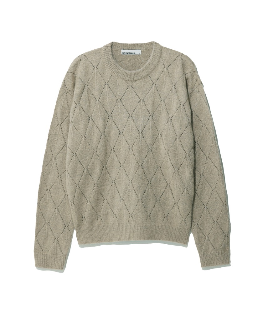 MOHAIR ARGYLE PUNCHING KNIT OATMEAL