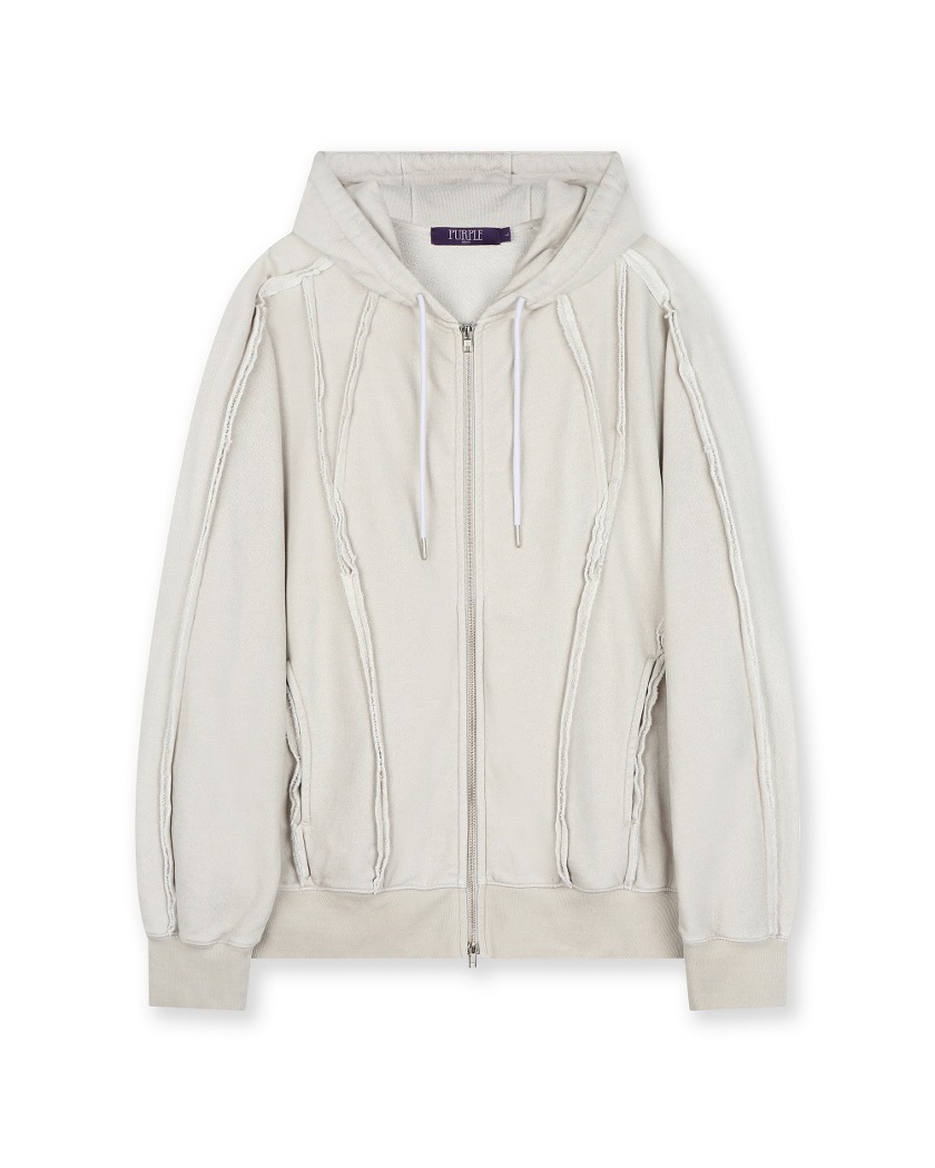 CUT OUT WASHED HOODED ZIP UP BEIGE