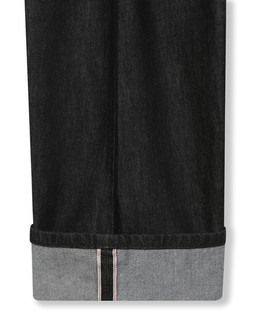 WIDE FIT TWO TUCK SELVAGE DENIM PANTS BLACK
